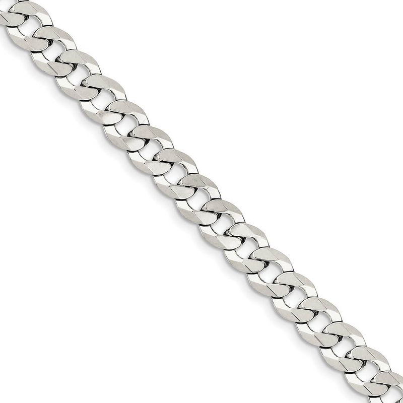8.5mm Sterling Silver Solid Flat Curb Chain Bracelet, 7 Inch